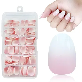 French Press On Nails Falsche Nägel Tips- 168 Stück Französisch Falsche Nägel Zum Aufkleben - Weiß Rosa Künstliche Nägel Almond Nail Art Manicure Fake Nails für Damen und Frauen (Gradient Pink)