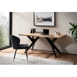 FineBuy Schreibtisch Akazie Massivholz Bürotisch Computertisch Industrial Groß Laptoptisch - Braun