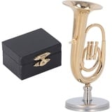 Miniatur-Tuba-Modell Messing Vergoldetes Euphonium Mini-Tuba-Musikinstrument-Modell mit Sockel für Puppenhaus-Zubehör