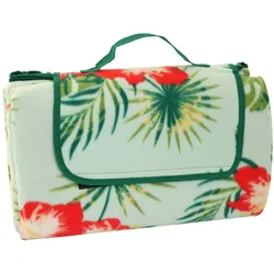 Picknickdecke 200 x 200 cm Hibiskus Motiv Camping Fleece Decke mit Tragegriff