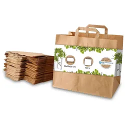 BIOZOYG 100 Stück Tragetasche XXL 32 x 22 x 27cm Papiertüte reißfest braun kompostierbar Einkaufstasche Papiertasche Einkaufstüte umweltfreundlich