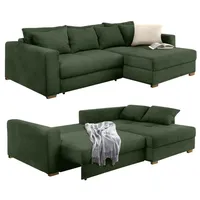 luma-home schönes für dein zuhause Dauerschlaf-Ecksofa Federkern Schlafsofa Couch Bettkasten ausziehbar Cord Grün & Grün