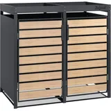 Zelsius - Mülltonnenbox mit Pflanzdach 2 Mülltonnen Anthrazit ral 7016, Tür in Holzoptik