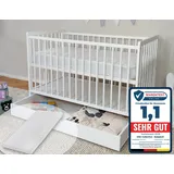 Kids Collective Babybett Kinderbett Gitterbett 60x120 höhenverstellbar & herausnehmbare Sprossen, | weiss sehr stabil Europe - weiß