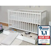 Kids Collective Babybett Kinderbett Gitterbett 60x120 höhenverstellbar & herausnehmbare Sprossen, | weiss sehr stabil Europe - weiß