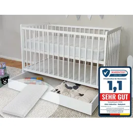 Kids Collective Babybett Kinderbett Gitterbett 60x120 höhenverstellbar & herausnehmbare Sprossen, | weiss sehr stabil Europe - weiß
