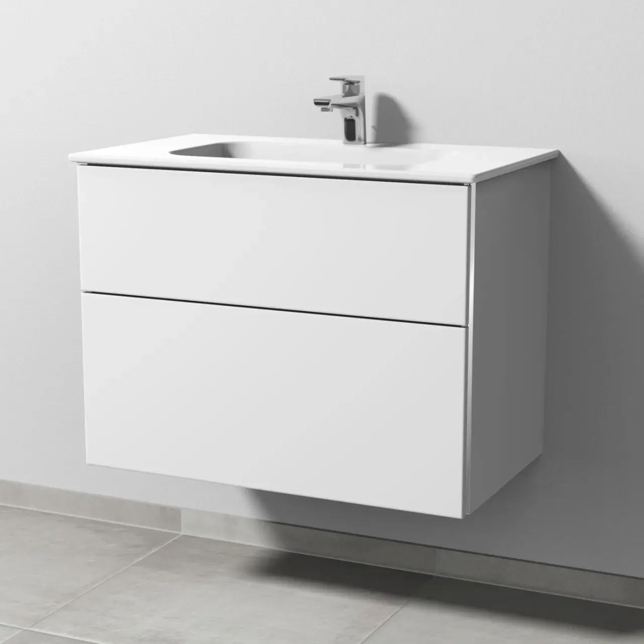 Sanipa 3way Keramik-Set Design Keramik-Waschtisch und Unterbau mit 2 Auszügen, Weiß-Soft BR48043