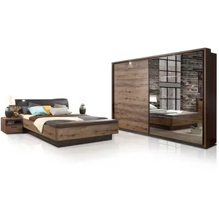 JESOLO SchlafzimmerSet 4tlg Bett 180x200 Schlammeiche Dekor Schwebetürenschrank