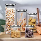 Mulisoft Vorratsglas 5er Set, luftdicht, Edelstahl Deckel, für Pasta, Müsli & Reis, Küchenbehälter, transparent (550ml/800ml/1000ml/ 1400ml/170... - Transparent