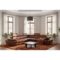 Friderik-EU Ecksofa Ledersofa Galaxy Max 280x280 cm, Echtleder Madras, Schlaffunktion, verstellbare Kopfstützen & Armlehne, Bettkasten braun