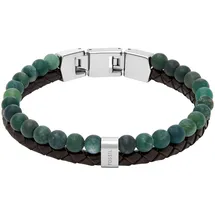 Fossil Armband mit Moosachat aus Edelstahl und Leder braun/grün JF04854040 Größe 21,5 cm