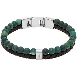 Fossil Armband mit Moosachat aus Edelstahl und Leder braun/grün JF04854040 Größe 21,5 cm