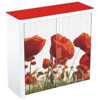 EASYOFFICE Rollladenschrank rote Blumen Lamellen gemustert, Korpus aus Metall / Polystyrol