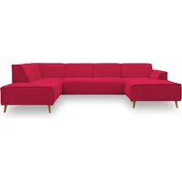 DOMO. collection Wohnlandschaft Jules FK, skandinavisches Sofa mit Federkern, Couch in U-Form mit Holzfüßen, 333 x 191 x 81 cm (BxTxH), Longchair rechts, rot
