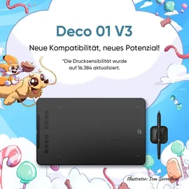 XP-Pen XPPen Deco 01v3 Grafiktablett, 10*6,25 Zoll Stifttablett mit 16384 Druckstufen Stift