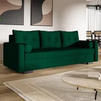MOTIVENA Viena Sofagarnituren, 3 Sitzer Sofa mit Bettfunktion, Schlafsofa 215 cm Breit, Klappsofa mit Schlaffunktion, Bettsofa mit Schlaffunktion, Taschenfederkern (H3), Samt Sofa Grün (Dunkelgrün)