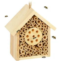 Relaxdays Relaxdays Insektenhotel, Nisthilfe für Wildbienen & Wespen, Garten, Balkon, Bienenhotel HxBxT 15,5 x 14,5 x 8 cm, natur