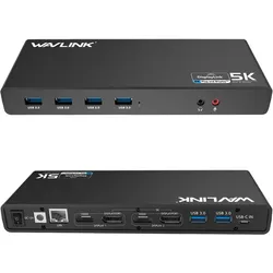 WAVLINK USB 3.0/USB C Ultra 5K Universal-Dockingstation unterstützt dualen 4K-Videoausgang für Laptops