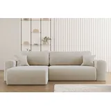 Kaiser Möbel Ecksofa mit Schlaffunktion L-förmiges Sofa Capri Stoff Poso Ecru Rechts