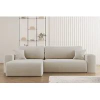 Kaiser Möbel Ecksofa mit Schlaffunktion L-förmiges Sofa Capri Stoff Poso Ecru Rechts