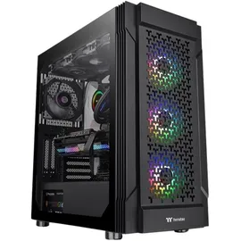 Thermaltake CA-1W2-00M1WN-01 Midi-Tower PC-Gehäuse Schwarz 3 Vorinstallierte LED Lüfter, LCS Kompatibel, Seitenfenster, Für DIY