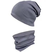 TupTam Unisex Kinder Beanie Mütze Schlauchschal Set in dunkelgrau