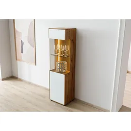MASSIVMOEBEL24.DE Vitrine Wildeiche 45 x 38 x 168 cm Weiß