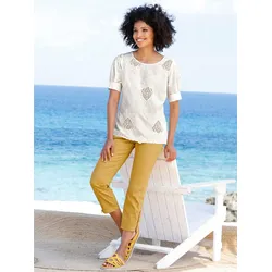 Kurzarmbluse HEINE, Damen, Gr. 42, beige (champagner), 100% Baumwolle, unifarben, Rundhals, Kurzarm, Blusen