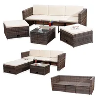 MuCoLa Lounge Gartenset Rattanmöbel Polyrattan Sitzmöbel Set Sofa Tisch 2 Hocker braun