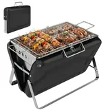 Holzkohlegrill Aus Edelstahl Bbq Smoker Mit Grillrost Griff Klappbaren Beinen Für Barbeque Camping 40x28x25,5cm Schwarz