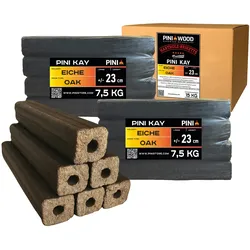 PINI Kay Eichenholzbriketts 23 cm lang viereckig mit Zugloch 15 kg Hartholzbriketts Brennholz Holzbriketts Eiche Kamin Ofen Feuerschale Grill