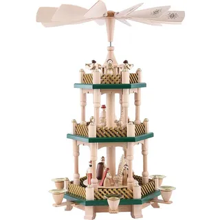 Erzgebirgische Volkskunst Richard Glässer GmbH Weihnachtspyramide Tischpyramide Erzgebirge Christi Geburt natur grüne Böden, 2-stöckig H 40 cm