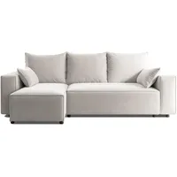 4ALL HOME Ecksofa mit Schlaffunktion Tobi 246x145 cm - Couch - Sofa mit Bettkasten - Eckcouch - L-Form - Schlaffsofa - Schlafsofa mit Bettkasten - Universal (Velo 621 Weißer Papirus)