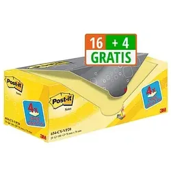 16 + 4 GRATIS: Post-it® Notes Haftnotizen gelb, 16 Blöcke + GRATIS 4 Blöcke