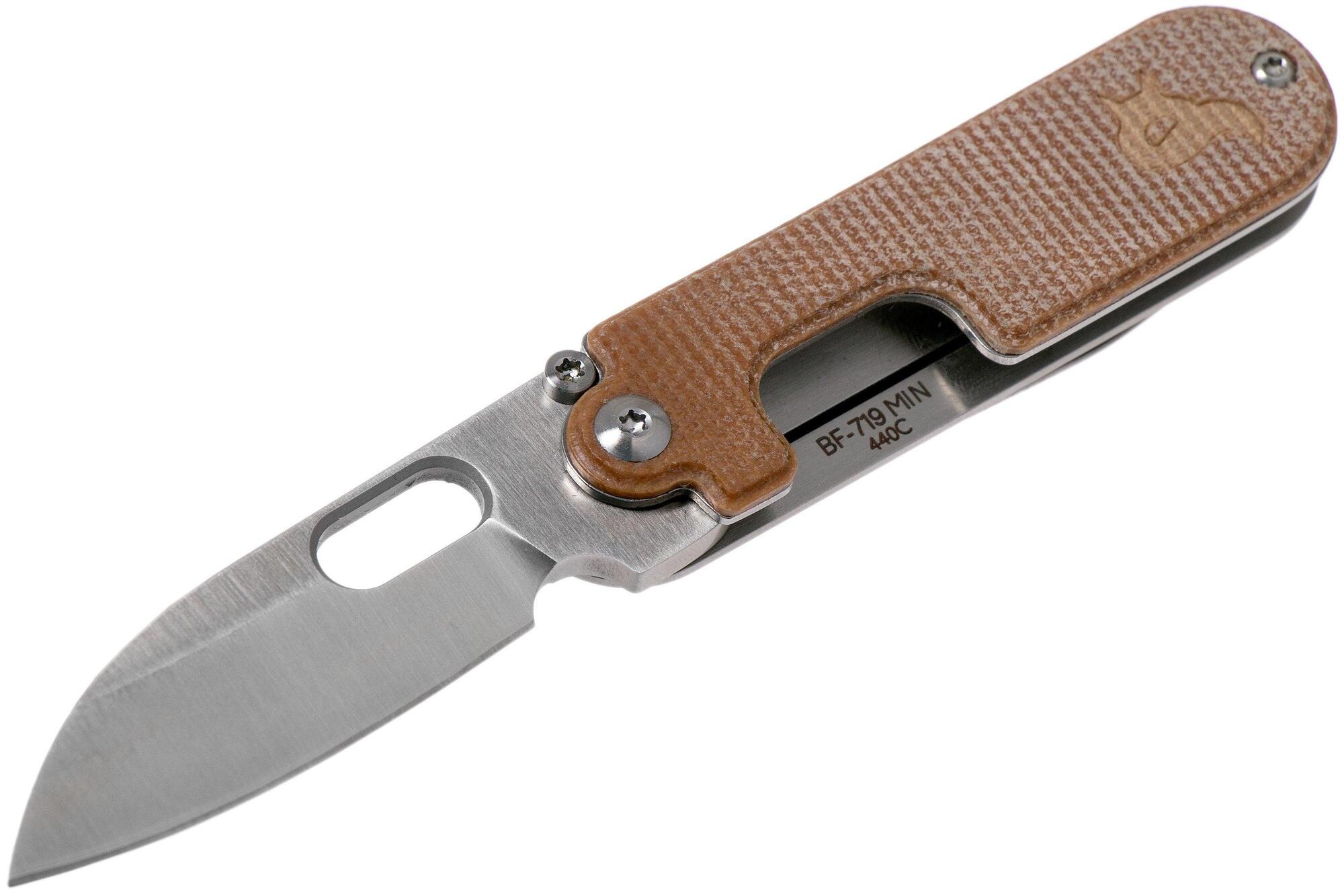 BlackFox BLACK FOX POCKET KNIFE BEAN GEN2 SATIN BLADE - MICARTA NATURAL HANDLE BF-719 MIN