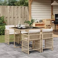 vidaXL 5-tlg. Garten-Essgruppe mit Kissen Beige Poly Rattan