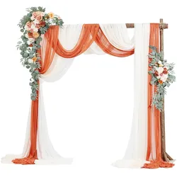 VEVOR Hochzeit Bogen Blumen Set Traubogen Deko mit 2x Blumen 3x Vorhänge Orange