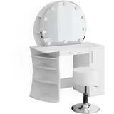 Vicco Schminktisch Almina Weiß, 100 cm mit LED Beleuchtung und Hocker