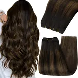 YoungSee Echthaar Tressen zum Einnähen Balayage Braun 45 CM Tressen Echthaar Dunkelbraun Ombre Mittelbraun Weft Extensions Echthaar Tressen Remy Haartressen Echthaar 100g #2/2/6