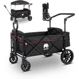 elvent® Allrounder Premium Bollerwagen - faltbar mit Dach | Sitzpolster, Hecktasche, Feststellbremse, Off-Road-Reifen, 5-Punkt-Gurt I 2 Kinder (Schwarz)
