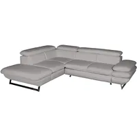 Mivano Ecksofa Prestige / Schlafsofa in L-Form mit Ottomane und Bettfunktion / Kopfstützen und Armlehne verstellbar / 265 x 74 x 223 / Kunstleder, hellgrau