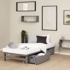 Homestyle4u Holzbett 90 x 200 cm Grau