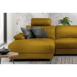 KAWOLA Sofa LOLA Ecksofa XL Stoff curry mit motorischer Relaxfunktion Recamiere links - Orange