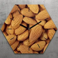 Uhr hexagonal 40 cm Glas Geräuschlos schwarze Zeiger - Mandeln Nüsse