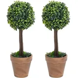 vidaXL Künstliche Buchsbäume 2 Stk. mit Topf Kugelform Grün 56 cm