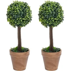 vidaXL Künstliche Buchsbäume 2 Stk. mit Topf Kugelform Grün 56 cm
