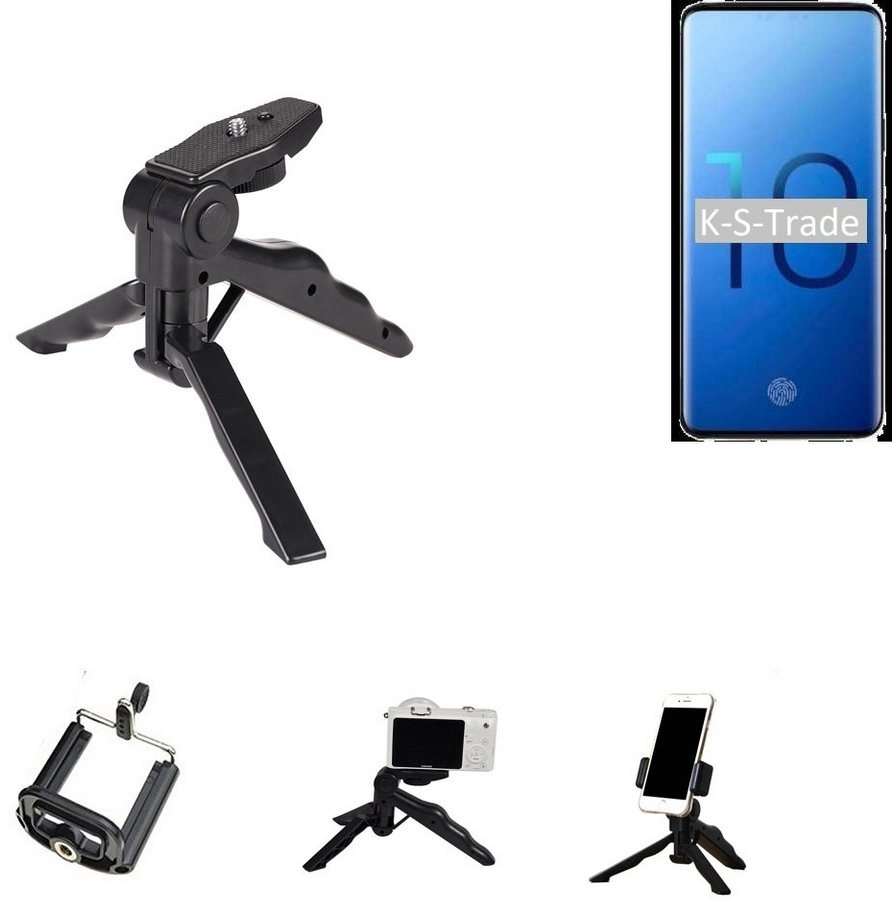 K-S-Trade für Samsung Galaxy S10+ Smartphone-Halterung, (Stativ Tisch-Ständer Dreibein Handy-Stativ Ständer Mini-Stativ) schwarz