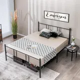 Costway Metallbett Bettrahmen für 200 x 140 cm Matratze, Doppelbettgestell, Bettgestell mit Lattenrost, Stauraum unter dem Bett, Gästebett Plattf... - Schwarz