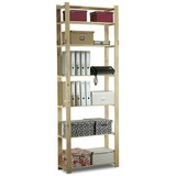 MODO24 Holzregal, 7 Regalböden, Eckregal, Standregal, Kellerregal, Lagerregal, Bücherregal, Wandregal, Büroregal, für Wohnzimmer, Küche, Keller, Garage, Abmessungen 220x80x28 cm, Farbe: Naturholz