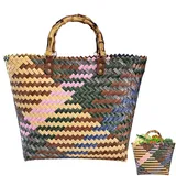 Einkaufskorb Geflochten aus Kunststoff, Flechttasche Groß, Korb Geflochten, Korbtasche Sommer, Korb Taschen für Damen, Wasserdicht Strandtasche, Basttaschen, Einkaufstasche Geflochten Tasche (C)